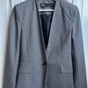 Zara Gray Checkered Women's Blazer